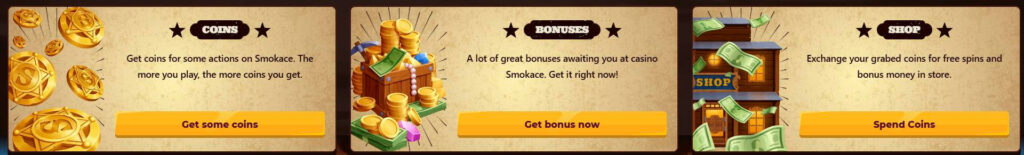 shop and coins at smokace casino
